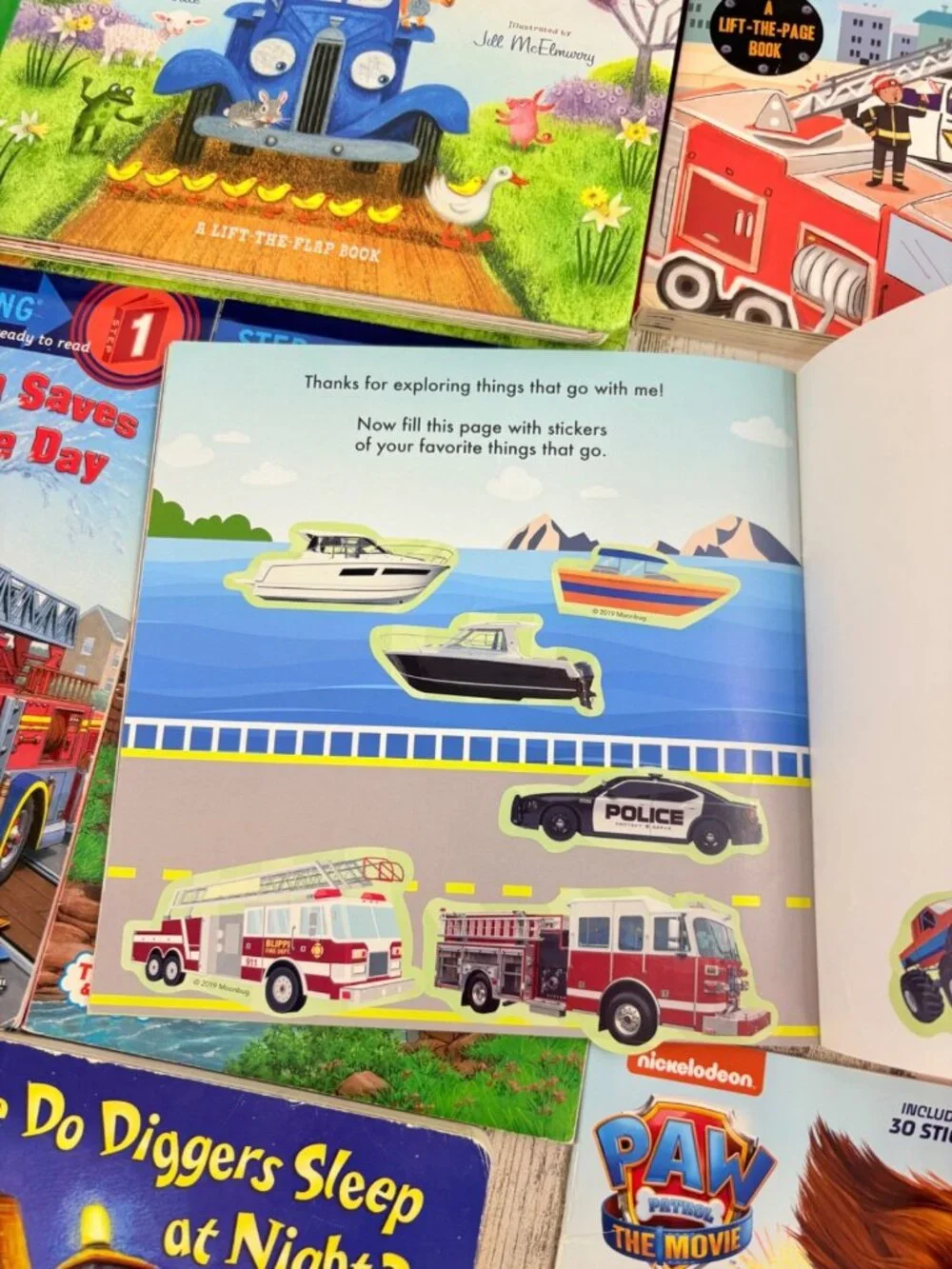 Lot of 7 Kids Books Trucks Thomas Train Paw Patrol Little Blue Truck Boys